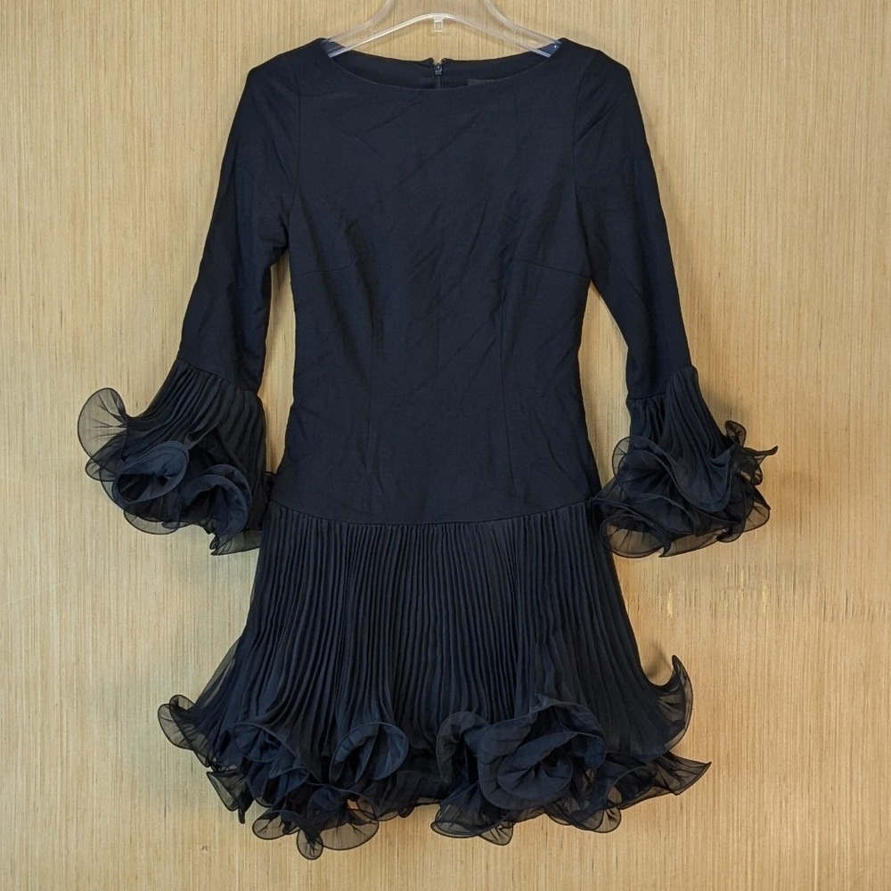 Coast Women's Avant Garde Whimsygoth Pleated Ruffle Mini Dress 4 Cocktail Black